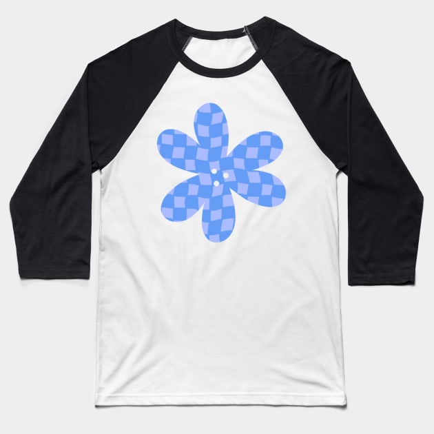 Checker Board Flower - blue and periwinkle Baseball T-Shirt by JuneNostalgia